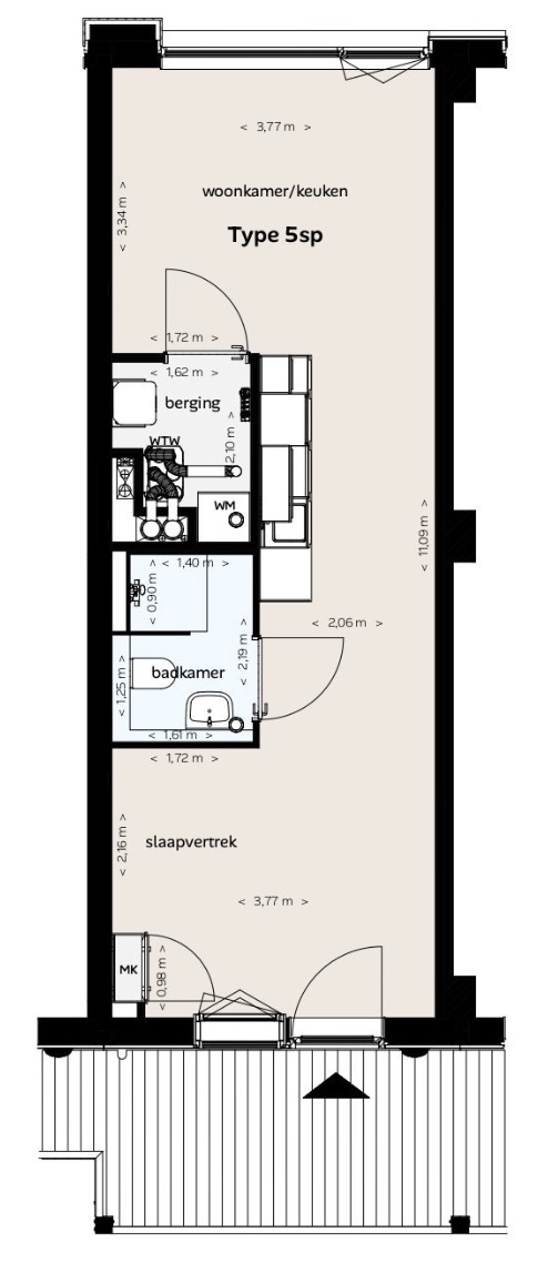 Plattegrond van de woning, type 5sp